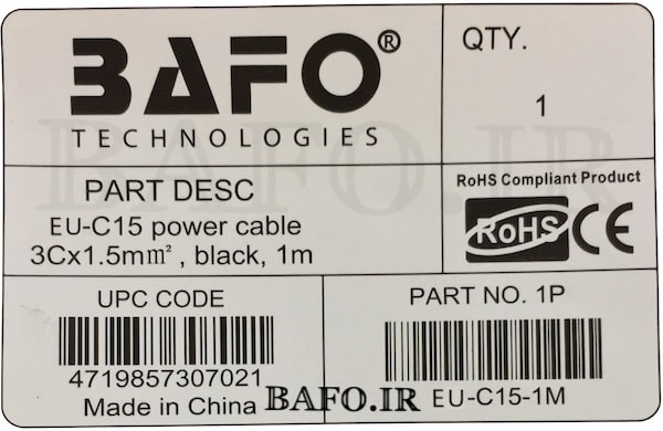 کابل برق Eu C15 بافو ۲ متری Eu C15 Power Cable 3x1 5mm 2m کابل برق سرور کابل برق Eu C15 2m