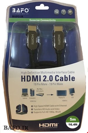 کابل اچ دی ام آی ۵ متری بافو روکش دار | کابل HDMI ۵ متری  ۴k بافو 