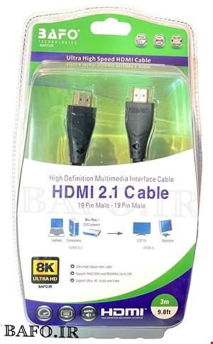 کابل HDMI 2.1 بافو 8K مدل 3 متری | HDMI 2.1 4K 120Hz BAFO | کابل اچ دی ام ای ورژن ۲.۱ مناسب PS5