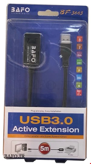 کابل افزایش طول USB3.0 اکتیو ۵ متری بافو | کابل USB3.0 AM/AF 5M Active BAFO | کابل BF-3003