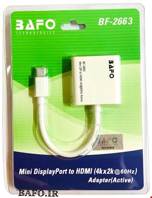 تبدیل مینی دیسپلی به HDMI اکتیو بافو مدل BF-2663                    قیمت مبدل مینی دیسپلی پورت به اچ دی ام ای اکتیو               Bafo BF-2663 Active MINI DP to HDMI          محصولات بافو          نمایندگی بافو         