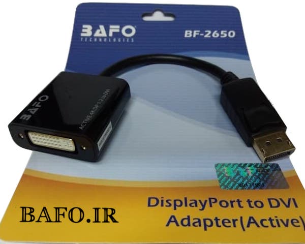  تبدیل display به dvi اکتیو بافو جهت تبدیل پورت دیسپلی به دی وی ای جهت اتصال کارت گرافیک به مانیتور استفاده می‌شود.     قیمت تبدیل دیسپلی پورت به دی وی ای بافو                   مبدل DisplayPort to dvi bafo   
